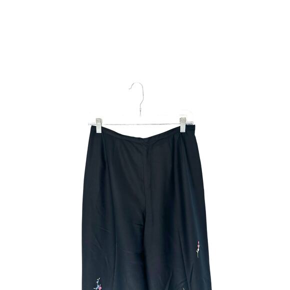 Talbots Trouser Pants Black Embroidered Floral Print Silk Mature Dressy Size 8‎ - Picture 6 of 12